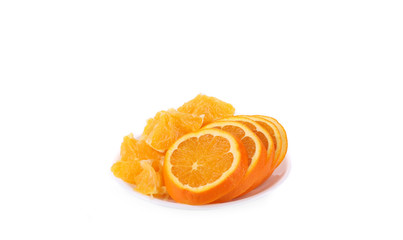 Fresh slices of orange on plate.