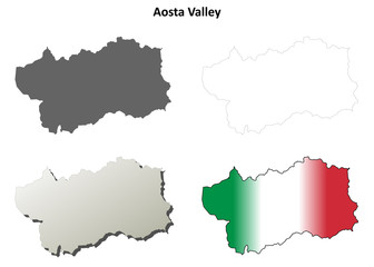 Aosta Valley blank detailed outline map set