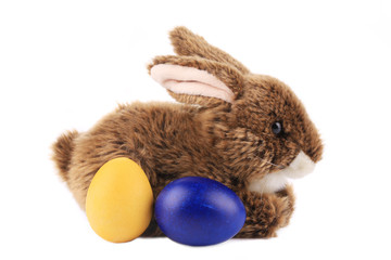 Easter rabbit and colorful eggs.