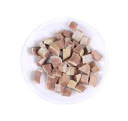 Small pieces of chopped cow tongue.