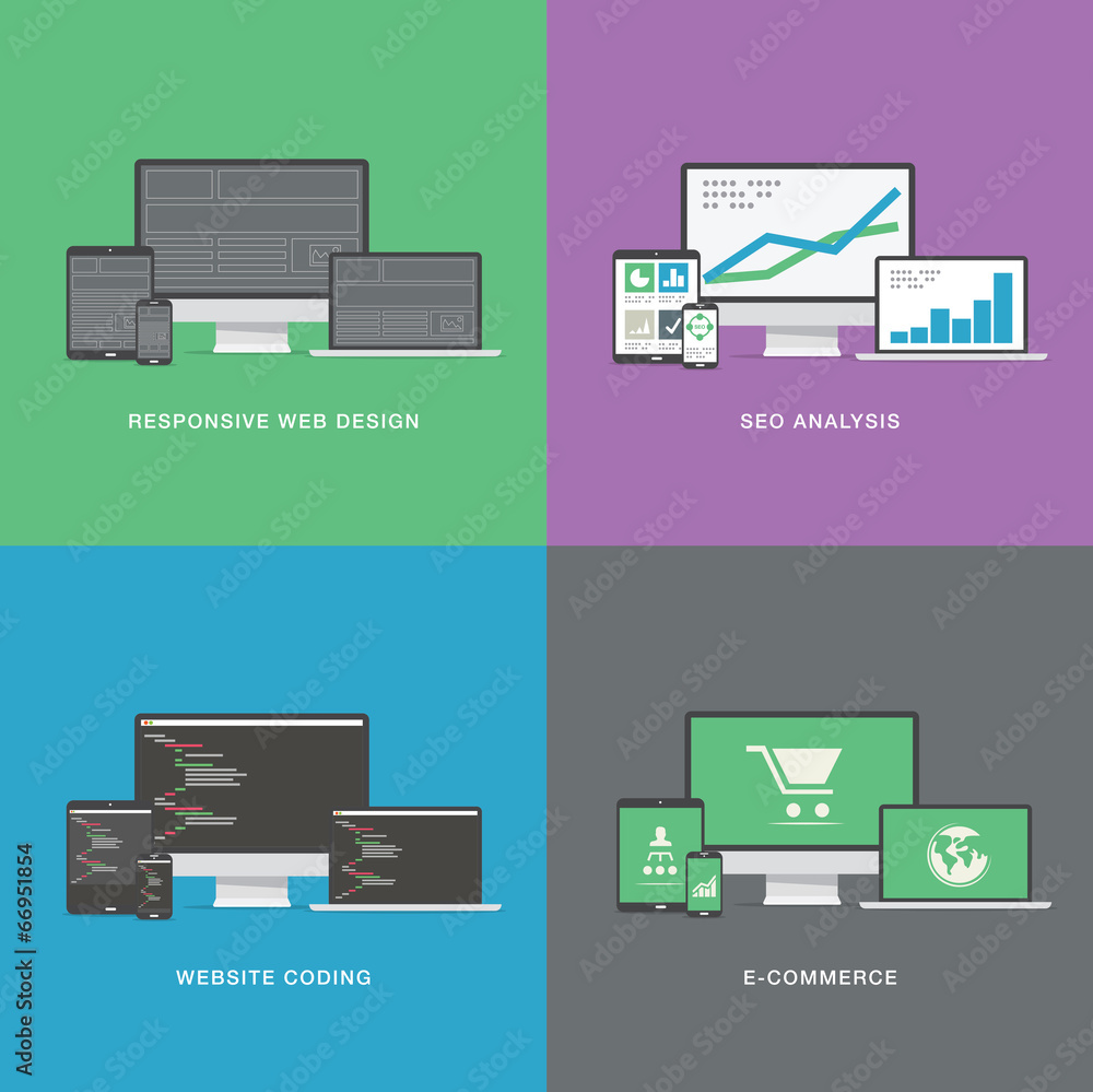 Wall mural flat web development electronic vector device icons