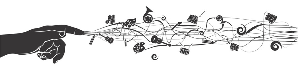 Creative hand in network background