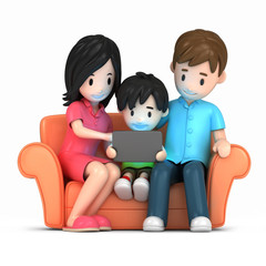 3d render of a happy family using tablet