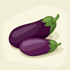 Stylized vector illustration of fresh ripe eggplants.