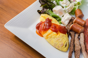 American breakfast on plate