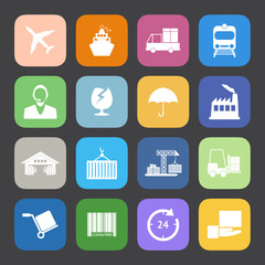 Flat Color style Logistics icons vector set.