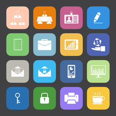 Flat Color style Business and office icons vector set.