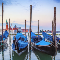 Gondolas in the Grand Canal at sunset