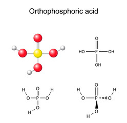 Structural chemical formula and model of orthophosphoric acid