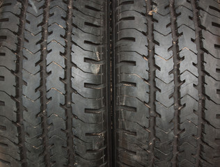Closeup of tire tread surface.