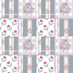 Patchwork seamless retro pattern with flowers checkered