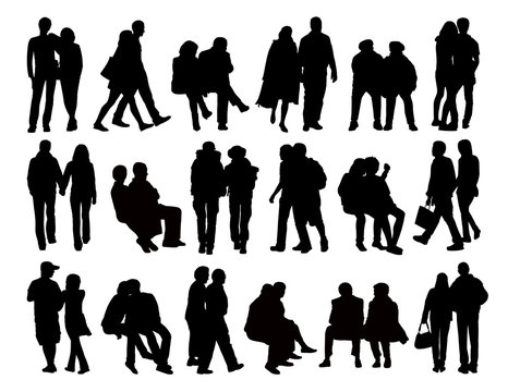 big set of couples silhouettes