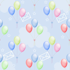 Illustration seamless pattern envelopes colorful balloons