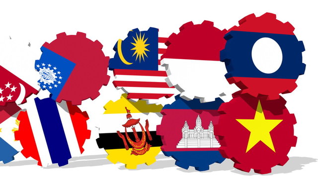 asean member flags on rolling gears