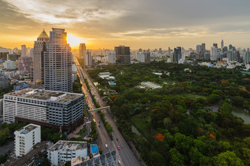 Bangkok sunset with lumpini park