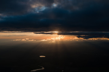 dramatic sunset sky aerial view