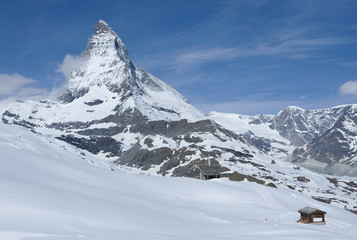 Obraz premium Matterhorn peak with blue sky background, Zermatt, Switzerland