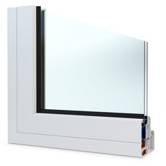 3d cut of window profile with glass surface