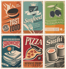 Vintage collection of food and restaurants posters