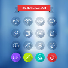 Hospital Blur Background With Flat Icons Set