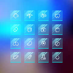 Medical Flat Glass Icons on Blur Background