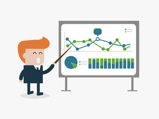 businessman pointing at a board at a presentation.