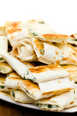 Plate of many fresh mini  size sandwich appetizers closeup. Smal