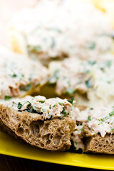 Tasty appetizer with ryan bread and tuna fish