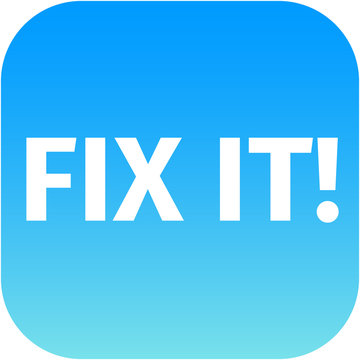 A blue icon with the words Fix It