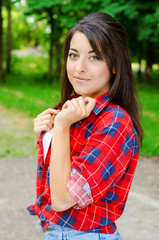 girl in red checked shirt