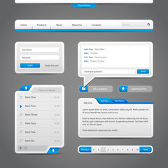 Web UI Controls Elements Gray And Blue On Dark Background