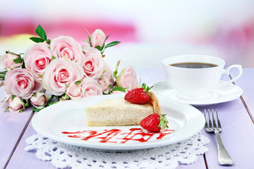 Slice of cheesecake with strawberry