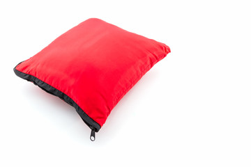 Red bright pillow with zipper.