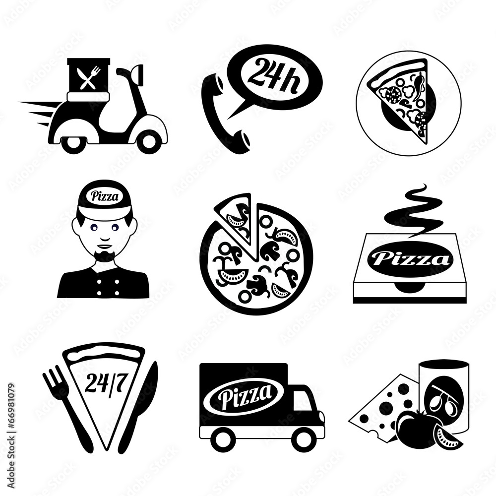 Canvas Prints pizza icons set black and white