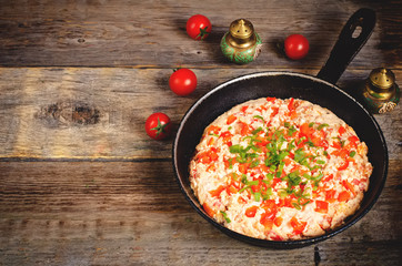 traditional turkish omelet menemen with tomatoes