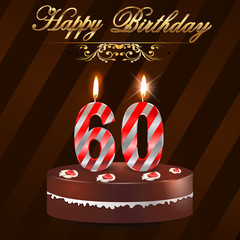 60 year Happy Birthday Card with cake and candles