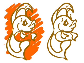 The illustration of a cartoon girl fish.