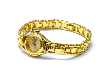 Woman golden wrist watch