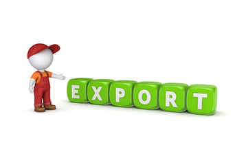 3d small person in workwear and word EXPORT.