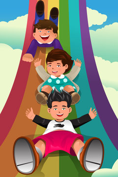 Children sliding down the rainbow