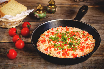 traditional turkish omelet menemen with tomatoes
