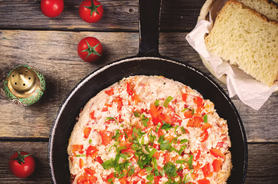 traditional turkish omelet menemen with tomatoes
