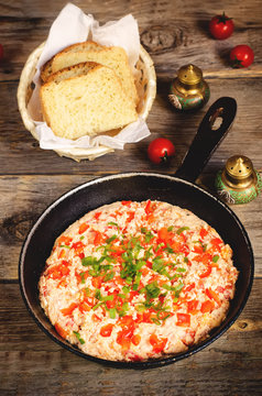 traditional turkish omelet menemen with tomatoes