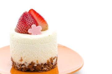Strawberry cheesecake isolated on white background