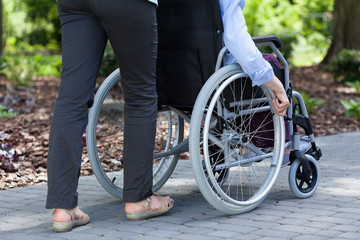 Person on a wheelchair and guardian