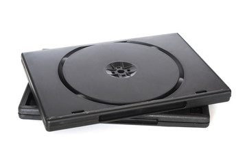 closed  black dvd boxes on white background