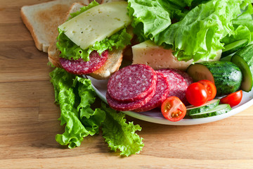 sandwich with salami and cheese