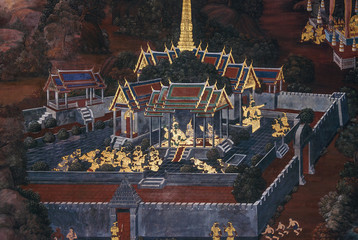 Fototapeta na wymiar mural in royal palace of bangkok thailand