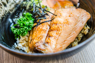Salmon teriyaki on rice