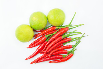 A set of vegetable: chilies and lime